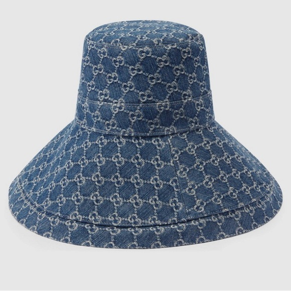 Gucci Denim GG Monogram Bucket Hat in Wide Large Brim Navy Sun Beach Coverage - Picture 8 of 14